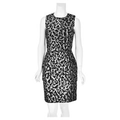 DOLCE & GABBANA circa 2012 Silver & Black Flocked Leopard Print Peplum Dress SZ2