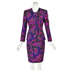 GIANNI VERSACE FW 1991/92 Wool Ottoman Skirt Suit in Fuchsia Baroque Print SZ XS