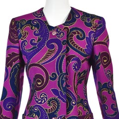 GIANNI VERSACE FW 1991/92 Wool Ottoman Skirt Suit in Fuchsia Baroque Print SZ XS