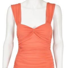 CÉLINE Spring 2003 Coral Ruched Stretch Jersey Dress by Michael Kors, SZ M