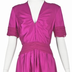 PRABAL GURUNG c. 2011 Magenta Hammered Silk Maxi Dress with silk Crepe Trim SZ 8