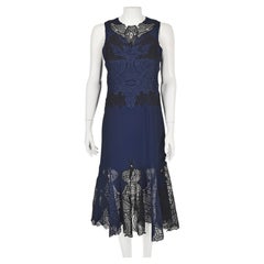 JONATHAN SIMKHAI c. 2017 Midnight Blue and Black Guipure Lace Trumpet Dress, SZ4