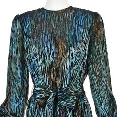 RICHILENE circa 1986 Iridescent Silk Devoré Velvet Evening Dress with Sash, SZ10