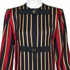 JAMES GALANOS Circa 1984 Black, Red & Gold Pleated Silk Day Dress, SZ 4