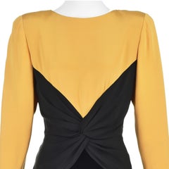 BILL BLASS Late 1980s Golden Yellow & Black Silk Faille & Velvet Cocktail Dress