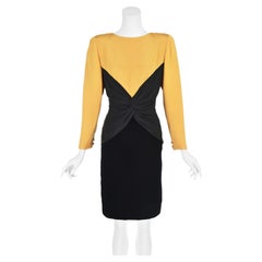 BILL BLASS Late 1980s Golden Yellow & Black Silk Faille & Velvet Cocktail Dress