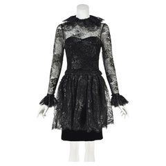 Jean-Louis Scherrer 1980s Black Velvet & Lacquered Lace Cocktail Dress, SZ XS