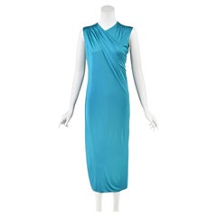 VERSACE Donatella c. 2022 Turquoise Draped Viscose Jersey Midi Dress, SZ IT 44