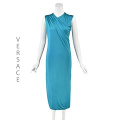 VERSACE Donatella c. 2022 Turquoise Draped Viscose Jersey Midi Dress, SZ IT 44