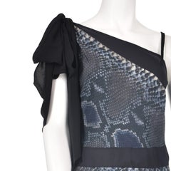 Prada Spring 2009 Python Print Silk Asymmetric Bow Backless Cocktail Dress, SZ 4