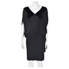GUCCI 2009 Frida Giannini Black Viscose Jersey & Velvet Blouson Dress, SZ 4