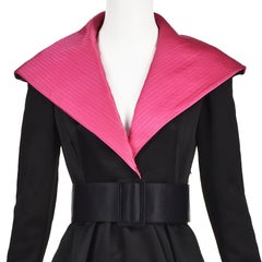 GEOFFREY BEENE circa 1969-71 Black & Shocking Pink Satin Coat Dress, SZ 2