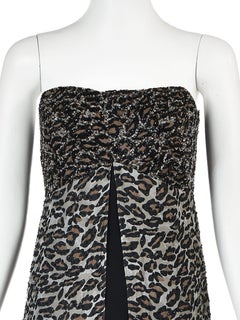 BOB MACKIE Late 1990s Animal Print Formal Strapless Gown with Beaded Bodice SZ 6
