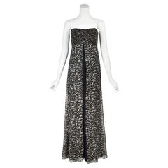BOB MACKIE Late 1990s Animal Print Formal Strapless Gown with Beaded Bodice SZ 6
