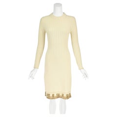 Yves Saint Laurent by Tom Ford Cream Knit Sweater Dress with Gold Hemline, SZ M