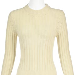 Yves Saint Laurent by Tom Ford Cream Knit Sweater Dress with Gold Hemline, SZ M