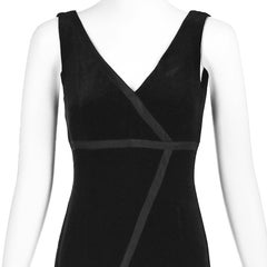 MOSCUINO COUTURE! Black Velvet Evening Gown with Satin Ribbon Trim, SZ 6