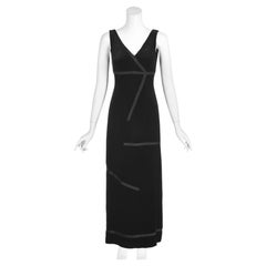 MOSCUINO COUTURE! Black Velvet Evening Gown with Satin Ribbon Trim, SZ 6