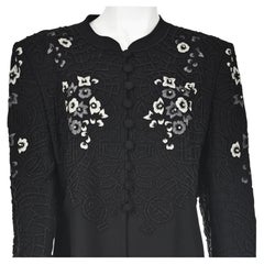 SONIA RYKIEL Vintage Long Black Beaded and Embroidered Jacket, SZ FR44 US12