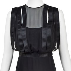 JAMES GALANOS c. 1984 Black Silk Chiffon Caged Bodice Pleated Cocktail Dress LBD