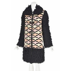 MISSONI Rare Vintage 1970s Fringed Wool & Mohair Knit Toggle Coat, SZ SM