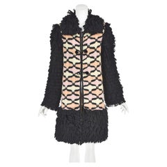 MISSONI Rare Vintage 1970s Fringed Wool & Mohair Knit Toggle Coat, SZ SM