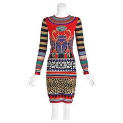 NAEEM KHAN Red and Gold Knit Egyptian Mystery Dress with Scarab Beetle, SZ SM