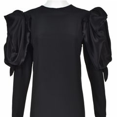 SHIRLEY PARKER LONDON c.1980s Black Silk Evening Gown with Statement Sleeves
