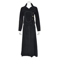 FENDI Karl Lagerfeld 1970s Black Wide-Wale Corduroy Cropped Jacket and Skirt Set