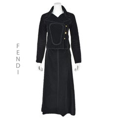 FENDI Karl Lagerfeld 1970s Black Wide-Wale Corduroy Cropped Jacket and Skirt Set