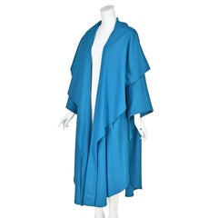 LOUIS FERAUD Vintage Turquoise Wool Oversized Cape Coat with Integrated Hood, OS