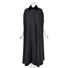 Vintage 1970s Lord & Taylor Black Moiré & Velvet Collar Opera Cloak Cape