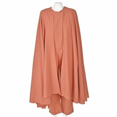 Rare Vintage 1980s MIMI TRUJILLO Coral Wool Crepe Asymmetric Jumpsuit & Cape Set