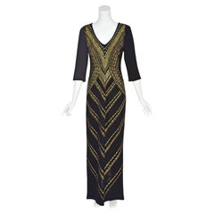 ST. JOHN COUTURE FW2018 Black Lurex Knit Gown w/ Gold Metal & Champagne Sequins