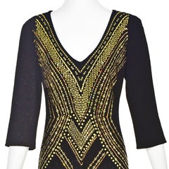 ST. JOHN COUTURE FW2018 Black Lurex Knit Gown w/ Gold Metal & Champagne Sequins