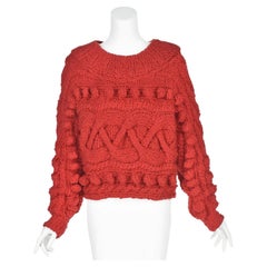 SPENCER VLADIMIR c.2018 Red Merino Wool Hand-Knit "Scottie" Oversized Sweater