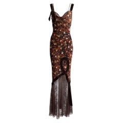 John Galliano F/W 2001 Feather print Silk & Lace Dress