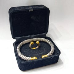 Vintage Two‑Tone Cable Bracelet and Pendant Set, Silver‑Gold Modernist Design