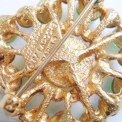 Guy Laroche Vintage Gilt Metal Brooch with Rhinestones, Circa 1980s