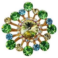 Guy Laroche Vintage Gilt Metal Brooch with Rhinestones, Circa 1980s