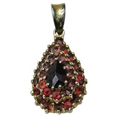 Antique Victorian Bohemian Teardrop Pendant Garnets Gilt Silver, Belle Epoque