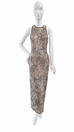 Vintage Oleg Cassini Black Tie Neiman Marcus Beaded Silk Evening Gown size US 6