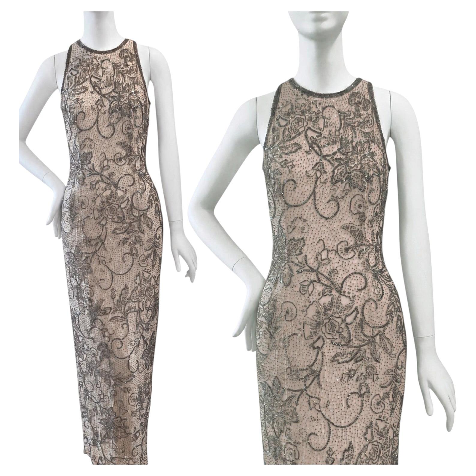 Vintage Oleg Cassini Black Tie Neiman Marcus Beaded Silk Evening dress size US 6
