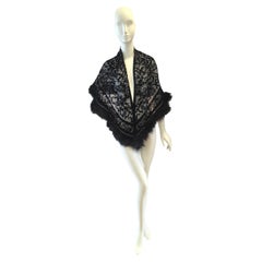 Elegant Black Devore Velvet Ostrich Feather Evening Stole