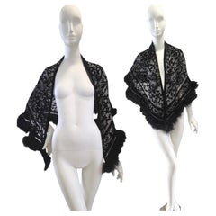 Elegant Black Devore Velvet Ostrich Feather Evening Stole