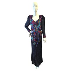 Vintage 1980s Black Tie by Oleg Cassini Beaded Sequin Evening Gown size US 12