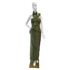 Bellville Sassoon Lorcan Mullany Abito da sera in seta verde con decorazioni, taglia US 12