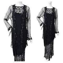 Vestido de noche y chaqueta vintage de Sagaie Paris con lentejuelas negras, talla UK 10-12, US 6-8