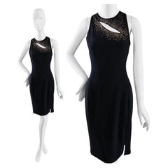 Vestido de cóctel con aberturas y adornos de cristal negro de Versace Collection, talla 8-10 del Reino Unido, 4 de EE. UU.