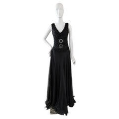 Vintage Faust Paris Black Beaded and Crystal Embellished Evening Gown UK 12 US 8